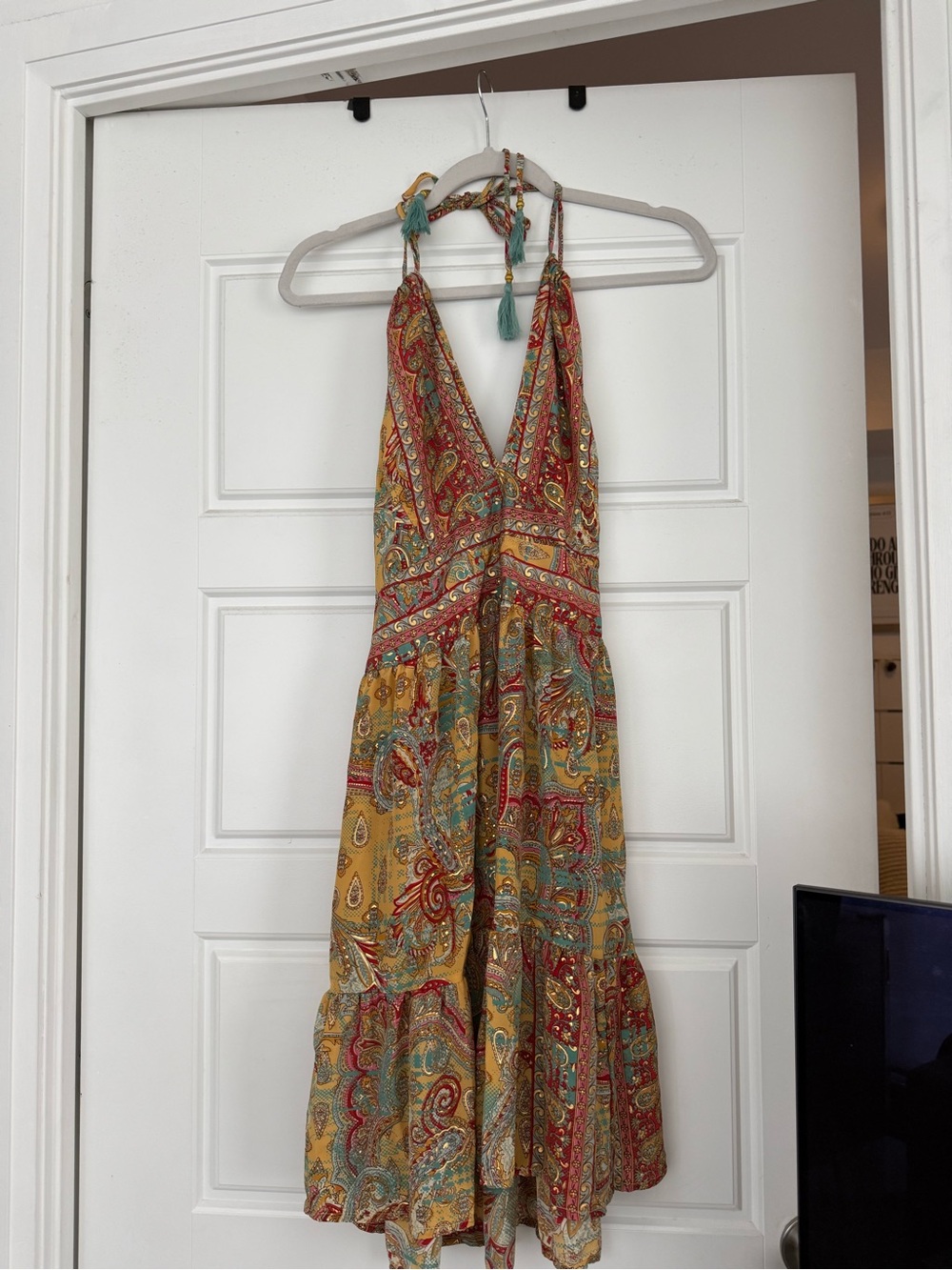 Bohemian Halter Midi Dress in Mustard Paisley - Picture 5 of 6